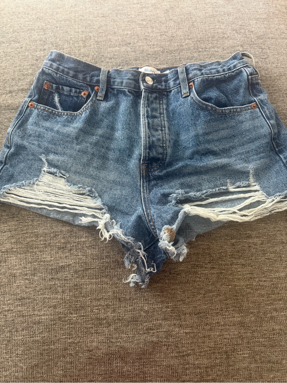 Bluivy Ripped High-Rise Denim Shorts - Blue